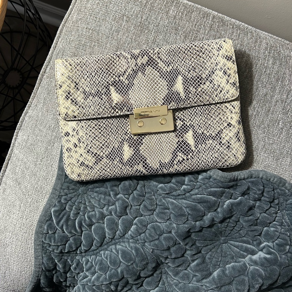 Michael Kors Cream Snake Print Clutch/Shoulder Bag
